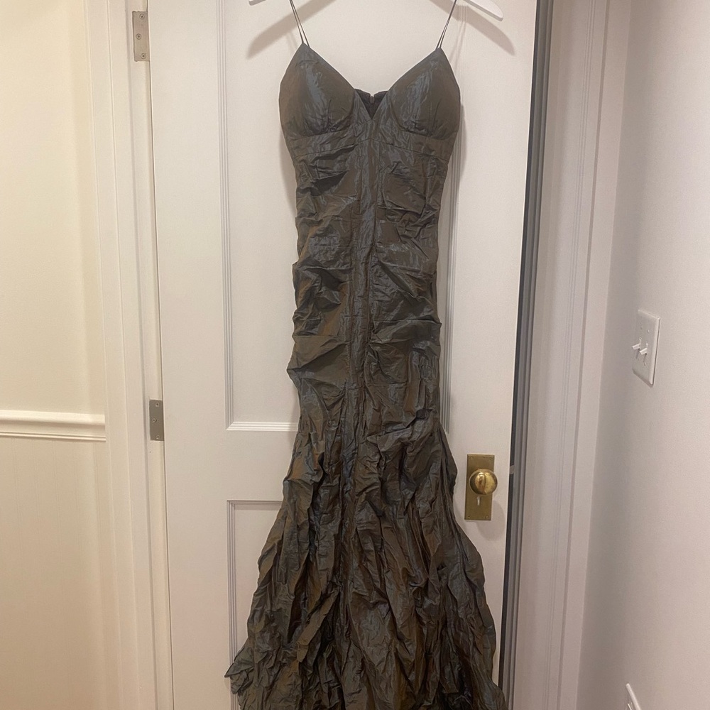 Nicole Miller Long Crinkle Shimmer Dress
